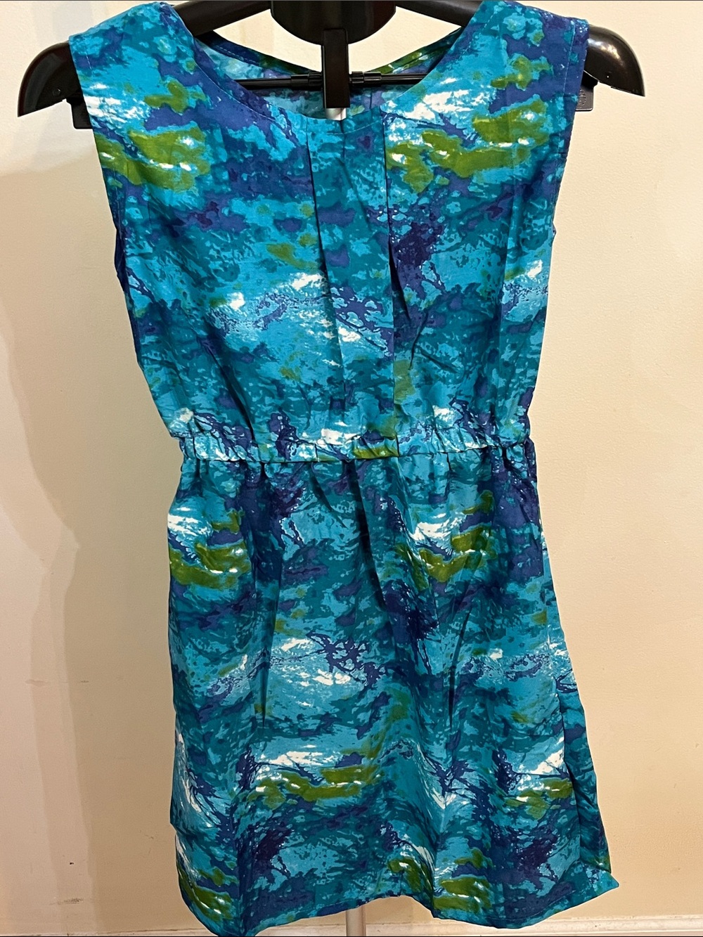 NWT American Leisure Blue Teal Abstract Print Sleeveless Dress